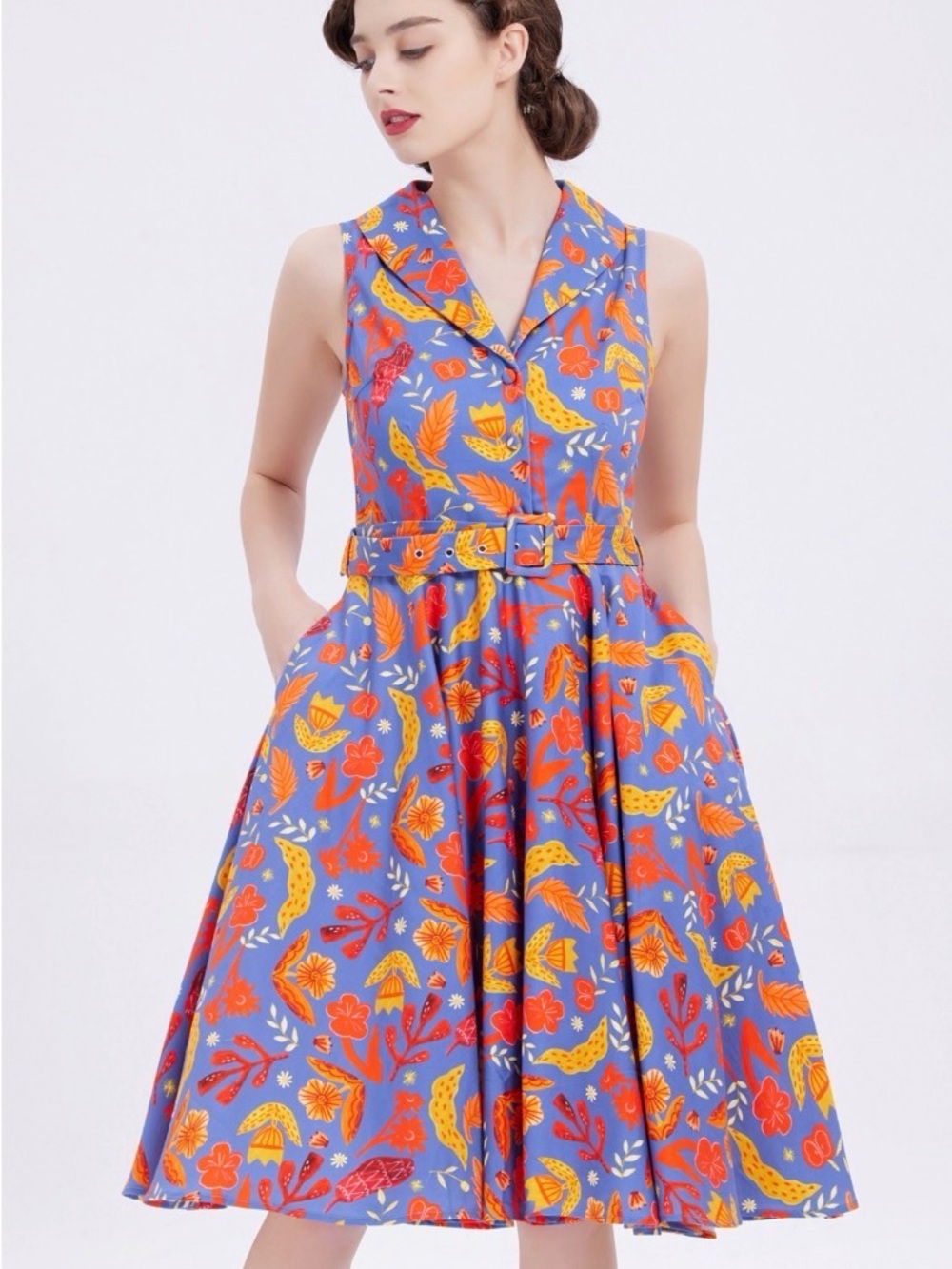 Miss Lulo ModCloth Blue Fall Foliage Jani Dress Size Large